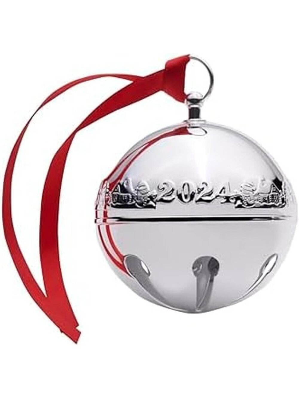 Handcrafted 2024 Silver-Plated Sleigh Bell Ornament - Snowmen & Log Cabins